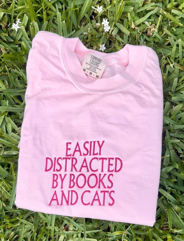 Easily Distracted By Books and Cats Shirt
