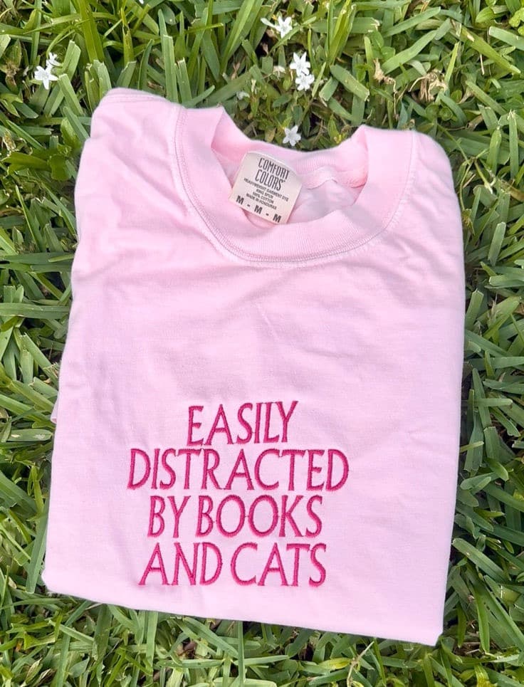 Easily Distracted By Books and Cats Shirt